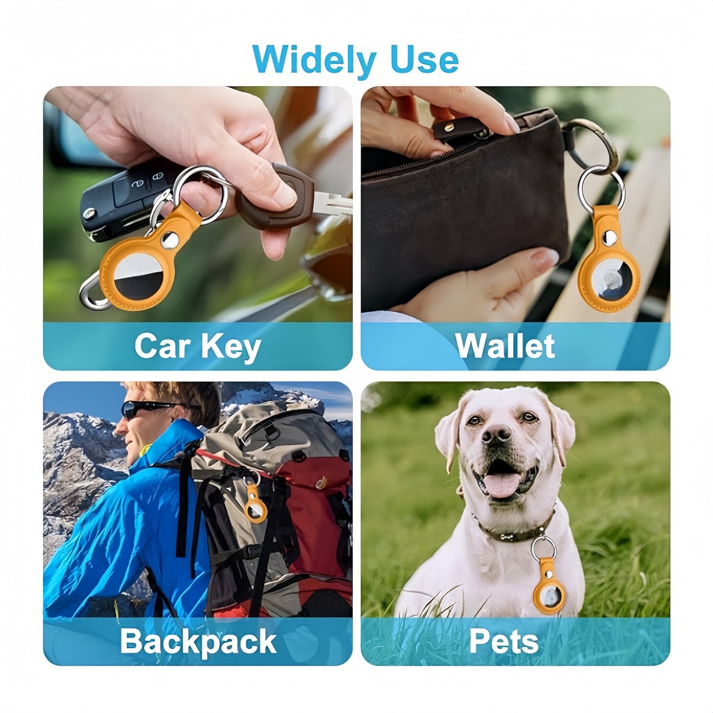 TagGuard AirTag Sleutelhanger Set – 4-delige PU Lederen Bescherming voor Sleutels, Koffers & Huisdieren