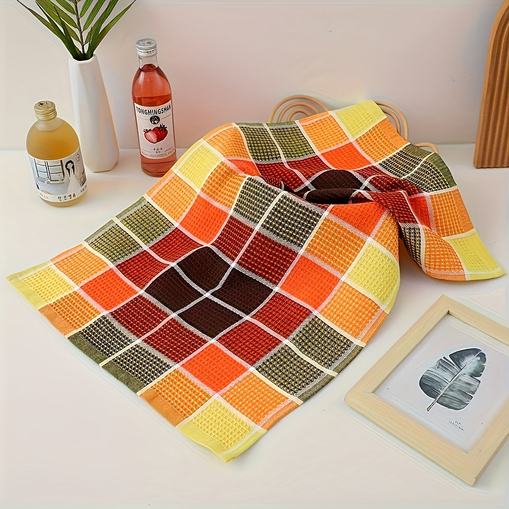 ColorGrid Wafeldoekenset – 8 Stuks Super Absorberende Katoenen Keukenhanddoeken met Geruit Patroon
