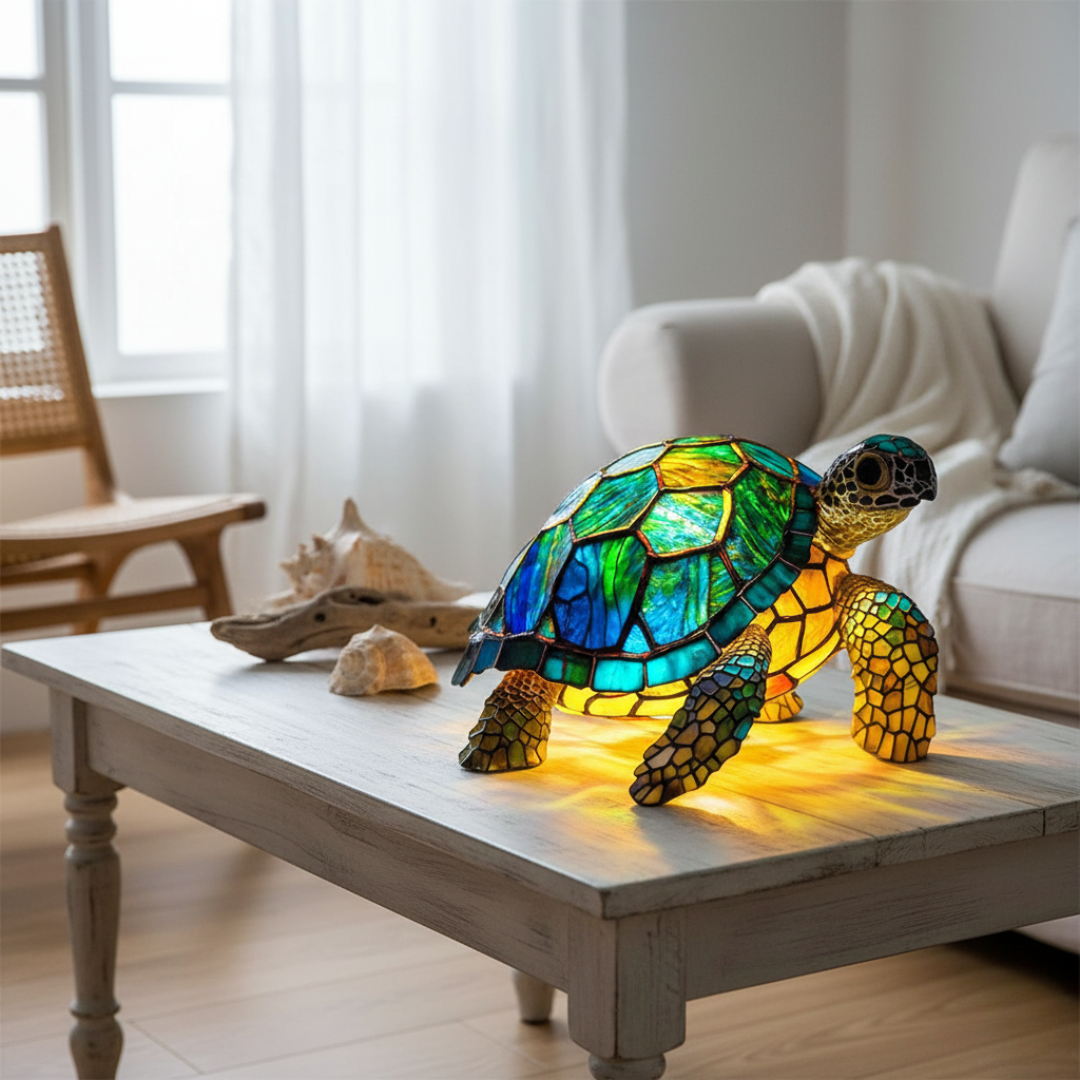 Decoratief Resin‑Beeld met Geometrische Vorm en Warm Licht