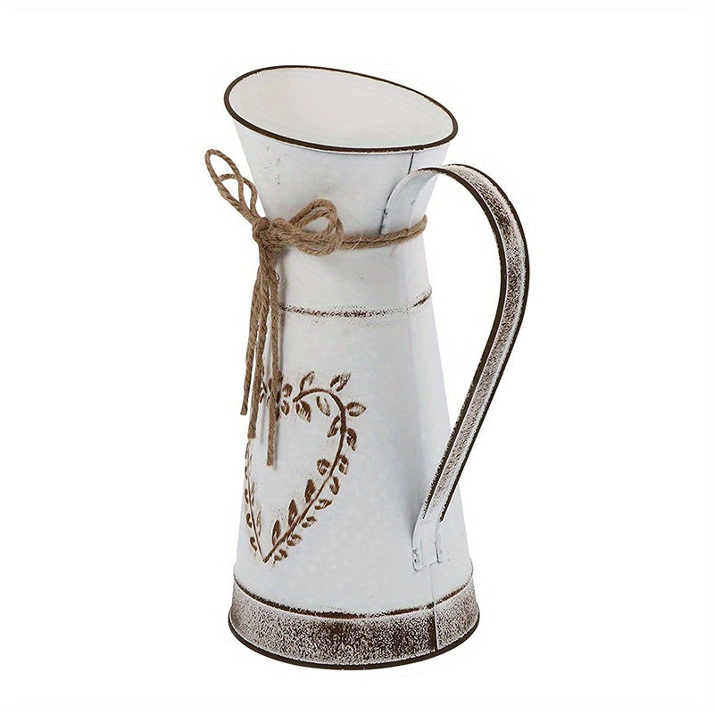 RusticHeart Metalen Vaas – Vintage Melkkan met Hartdecor