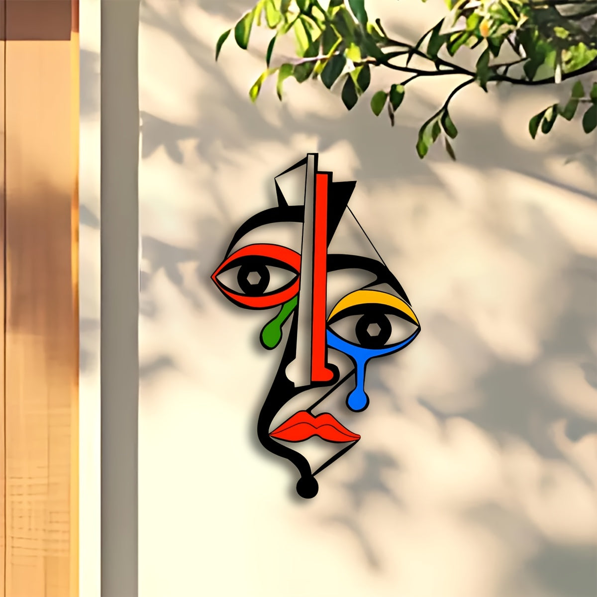 FaceForm Metalen Wandkunst – Picasso-Geïnspireerd Kubusgezicht in Abstracte Kleuren