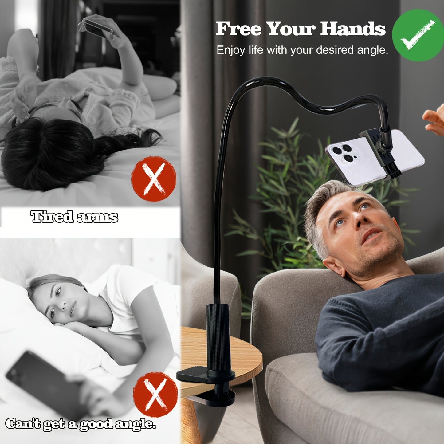 Flexibele Zwanenhals Telefoonhouder met Lange Arm en Klem