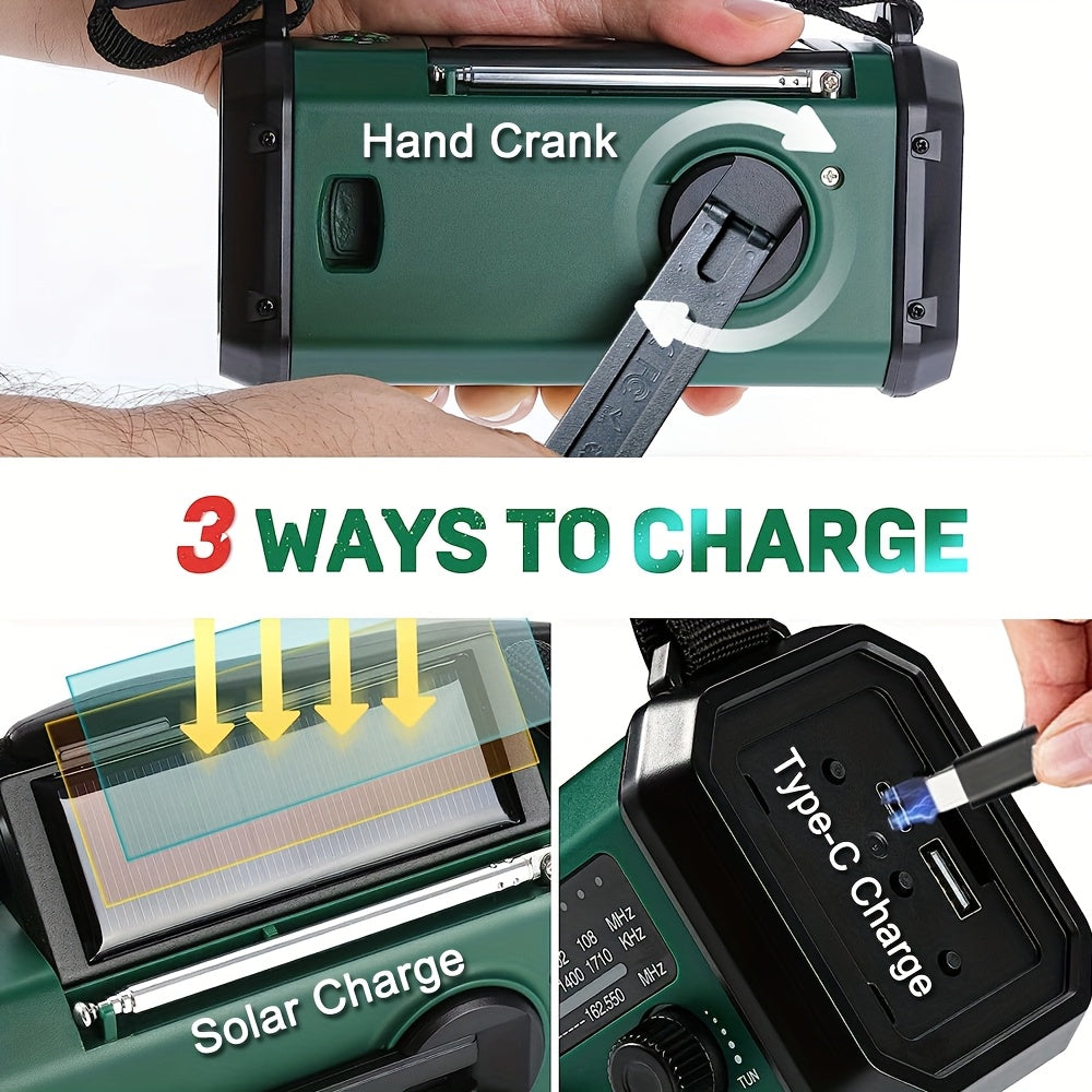10000mAh Solar‑Aangedreven Noodradio met Handcrank voor Outdoor Survival en Noodgevallen