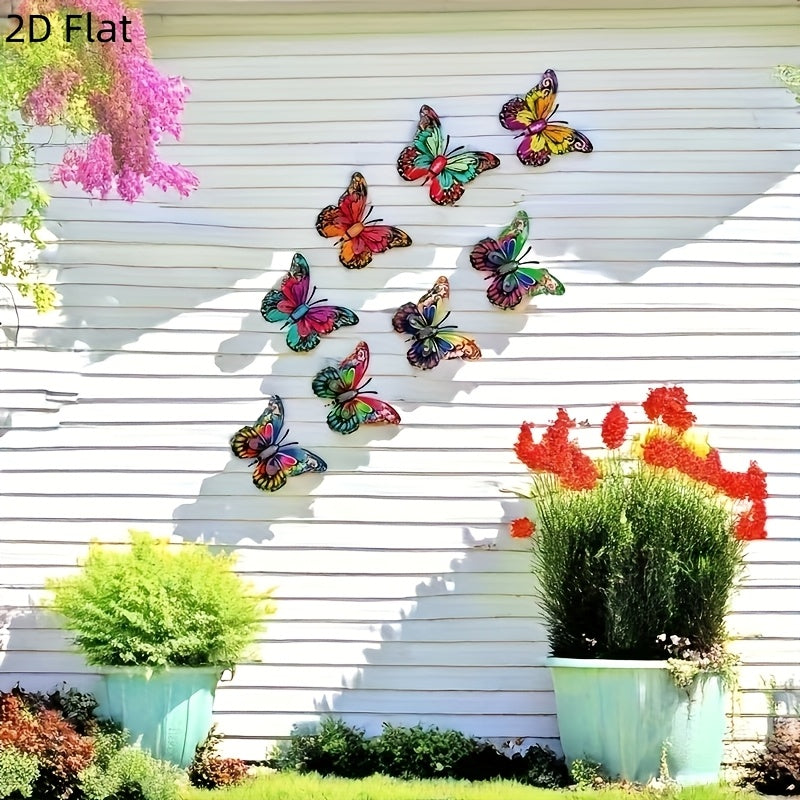 Metalen Vlinder Muurdecoratie – 2D Plat, Set van 8