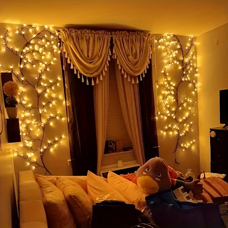 AMill Wilgenrank Wandlamp – USB 96 LED Warm Wit voor Feestelijke Muurdecoratie