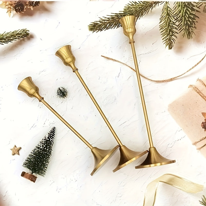 Elegante gouden kaarsenstokken – 3 stuks met witte kaarsen voor romantische tafeldecoratie en feestdagen