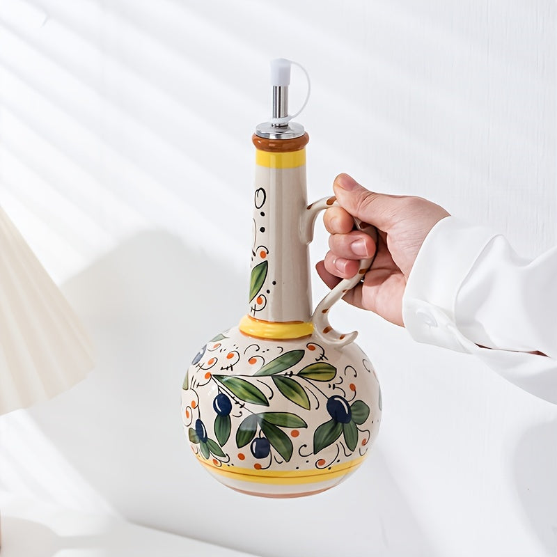 Handbeschilderde keramische olijfolie fles groen lekvrij
