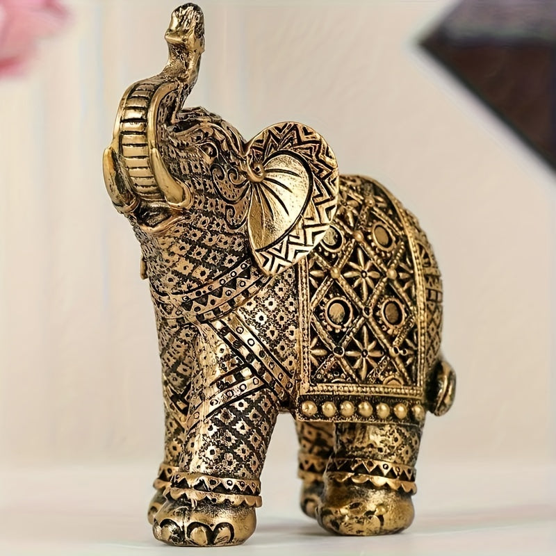 Gouden olifant beeld – decoratieve geluksbrenger van hars voor huis, kantoor en feestdagen