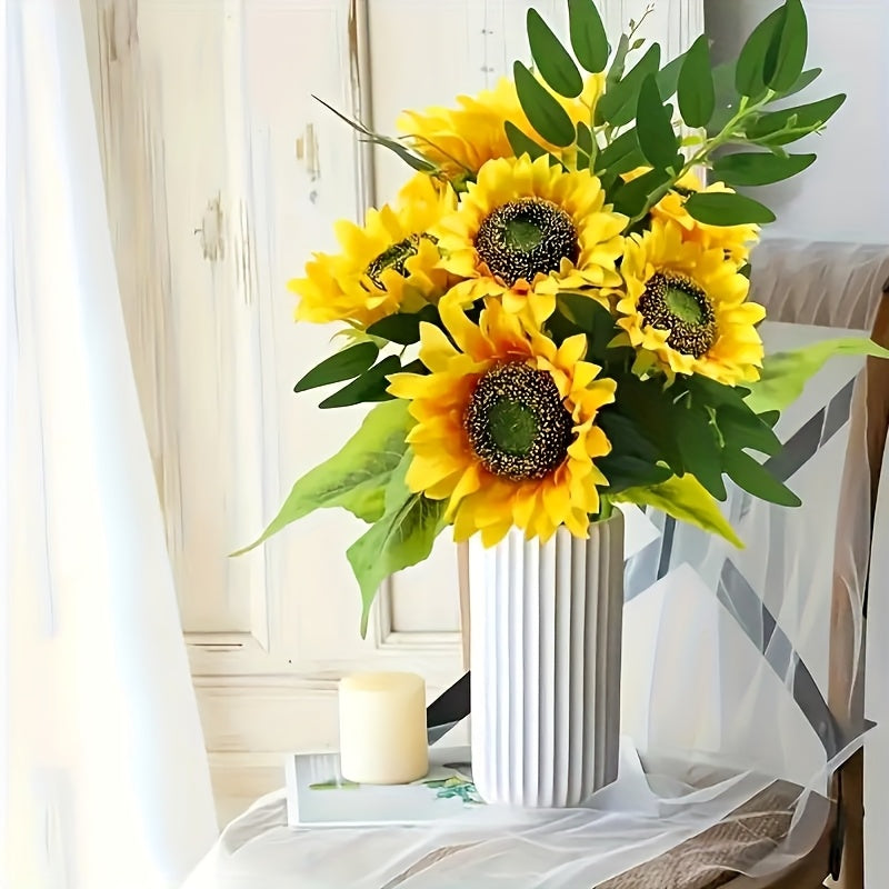 Kunst zonnebloemen boeket – 12 stuks met lange stelen en bladeren voor hangende decoratie en feestelijk gebruik