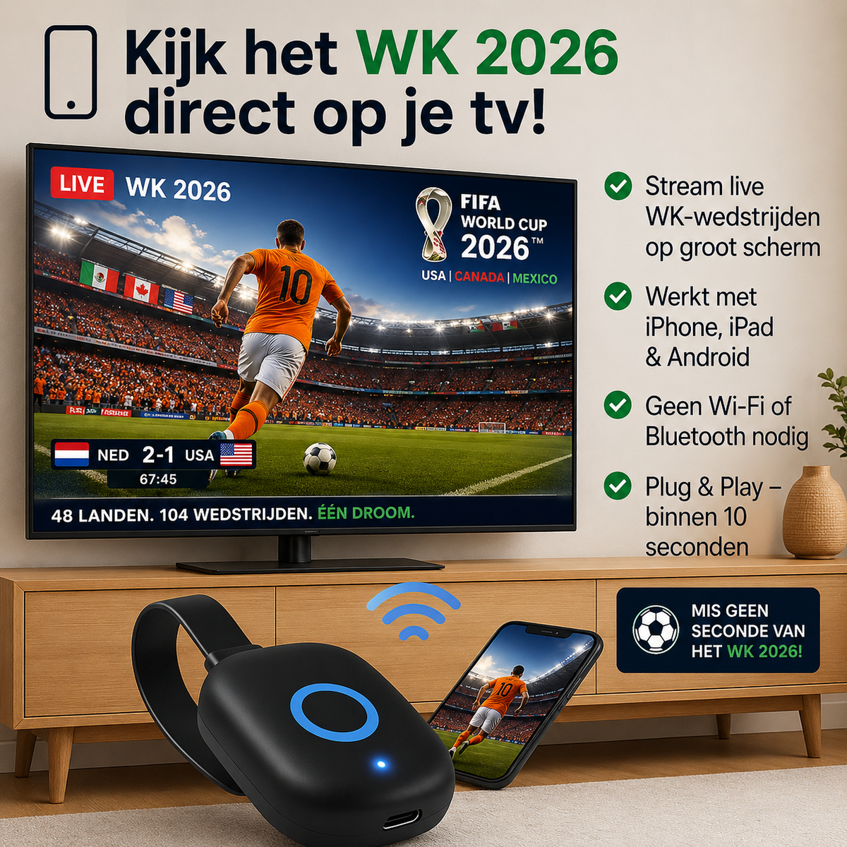 Draadloze 4K Screen Mirroring Adapter Voor Direct Spiegelgemak