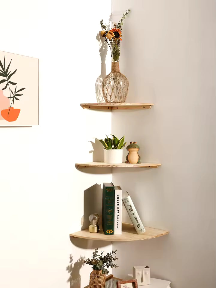 Houten Hoekplank Met Zwevend Ontwerp En Matte Afwerking