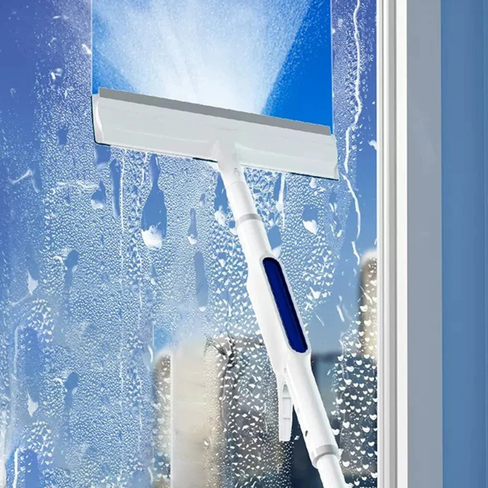 3 in 1 draaibare ramenreiniger met telescoopsteel en sprayfunctie