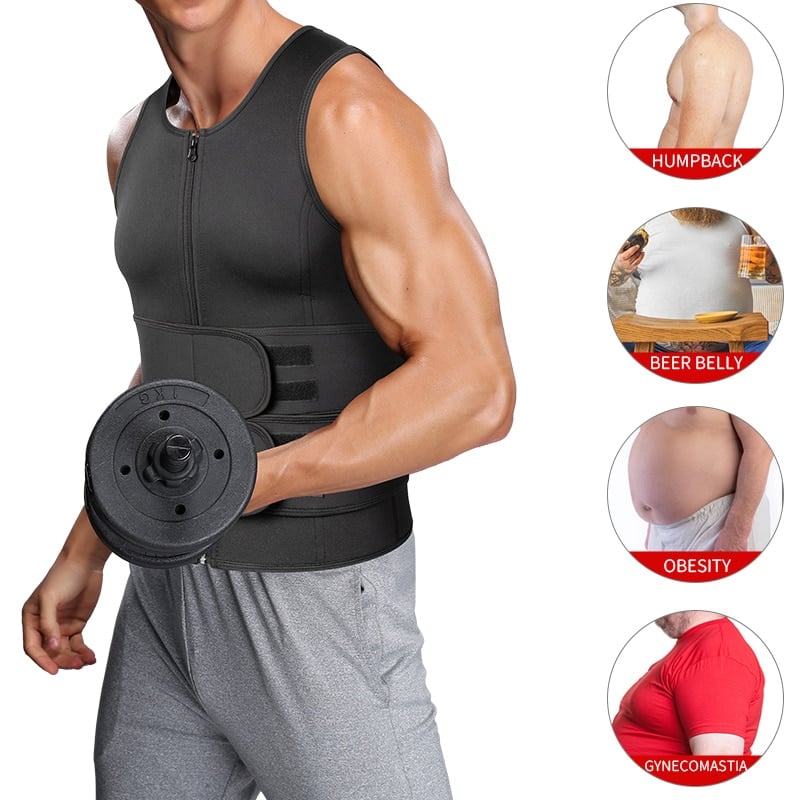 Heren Sauna Vest met Ritssluiting en Dubbele Tailleband