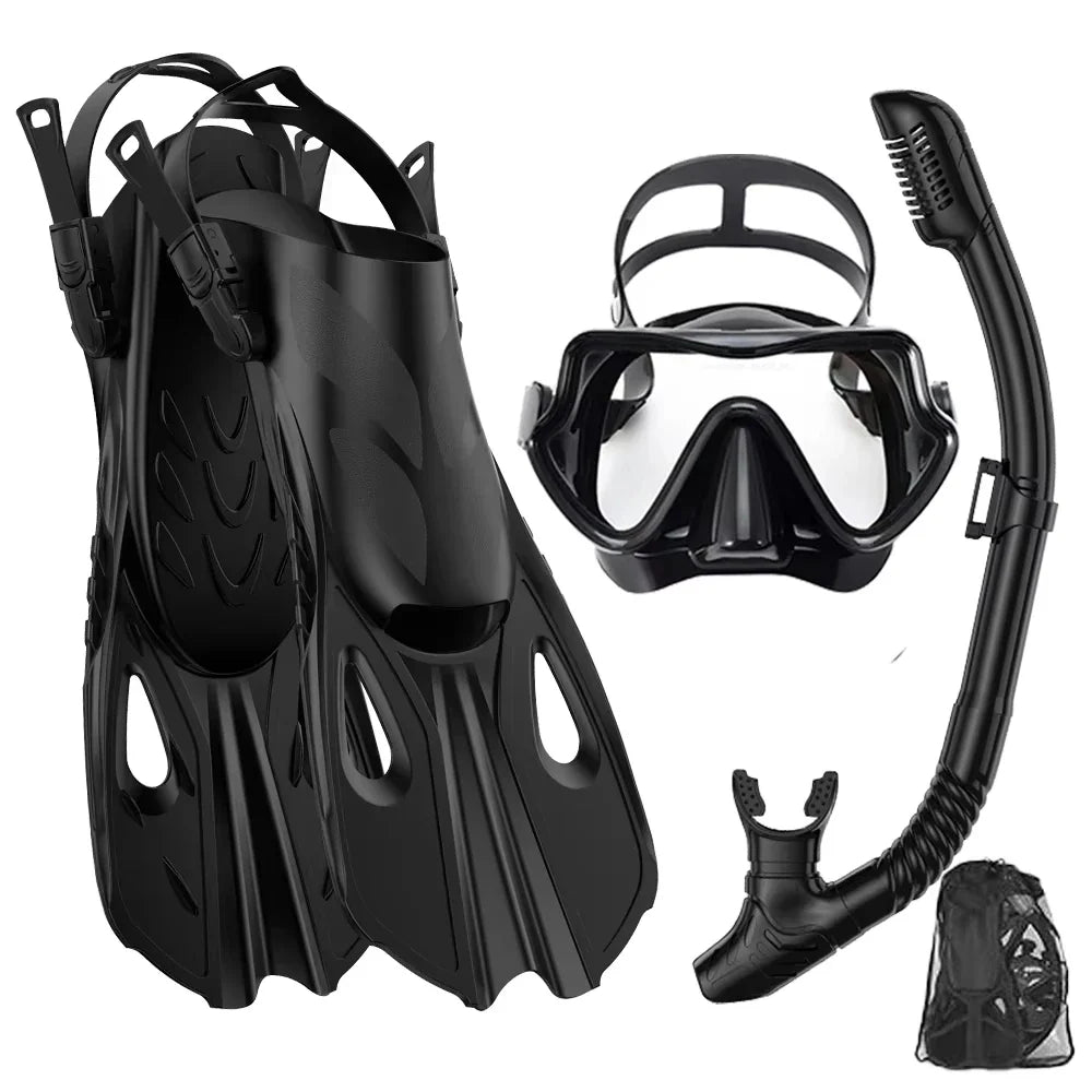 Snorkelset Voor Volwassenen Met Panoramisch Masker En Verstelbare Vinnen