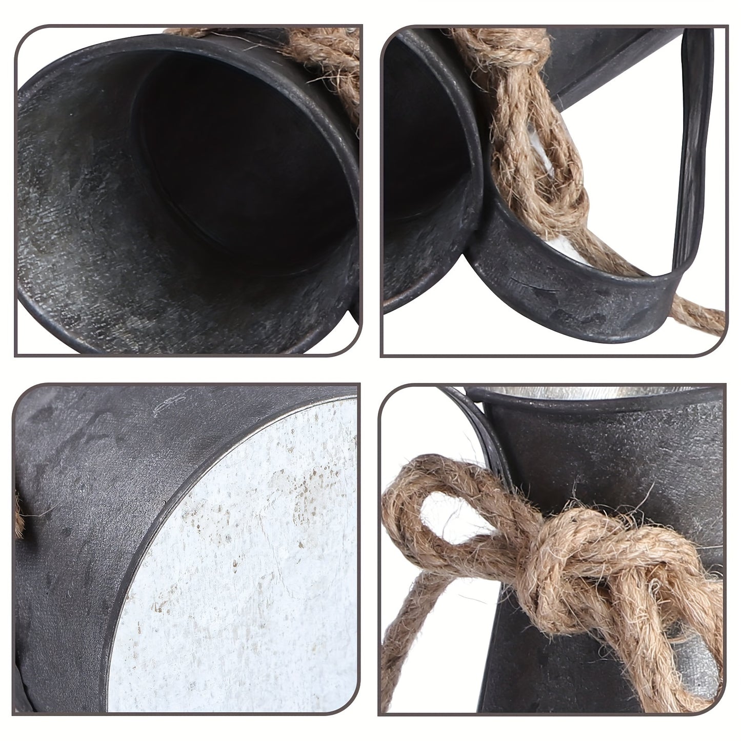 Vintage metalen pichervazen – set van 2 gegalvaniseerde vazen met handvatten voor droogbloemen en landelijke decoratie