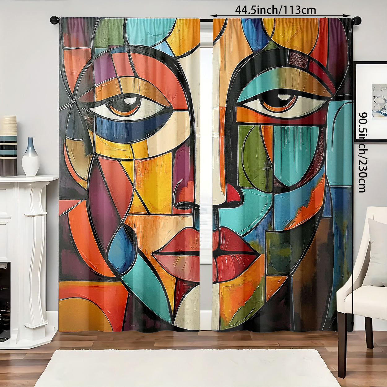 Art Deco Gordijnen – Abstract Gezichtsmotief in Perzikvelours