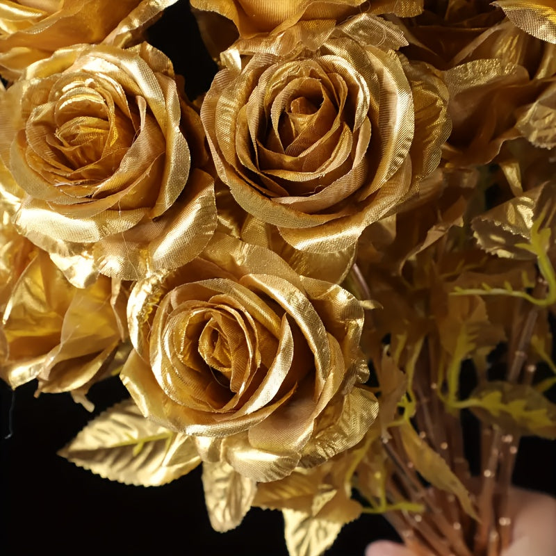 Geglaceerde Gouden Rozen – 12 Stuks Echte-Aanraking Decoratie voor Valentijn & Bruiloft