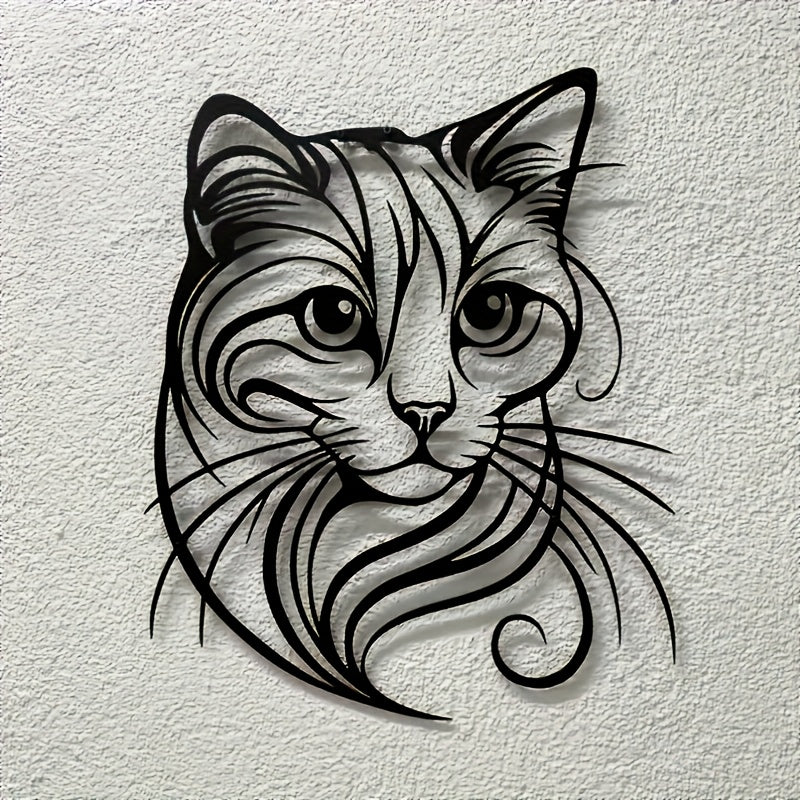 WhiskerFlow Wanddecoratie – Stijlvolle Zwarte Kat in Metalen Dierenthema