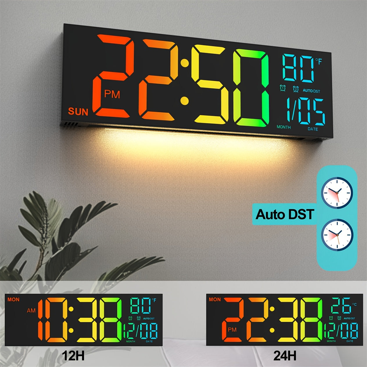16‑Inch LED Wandklok met Wekker & Afstandsbediening