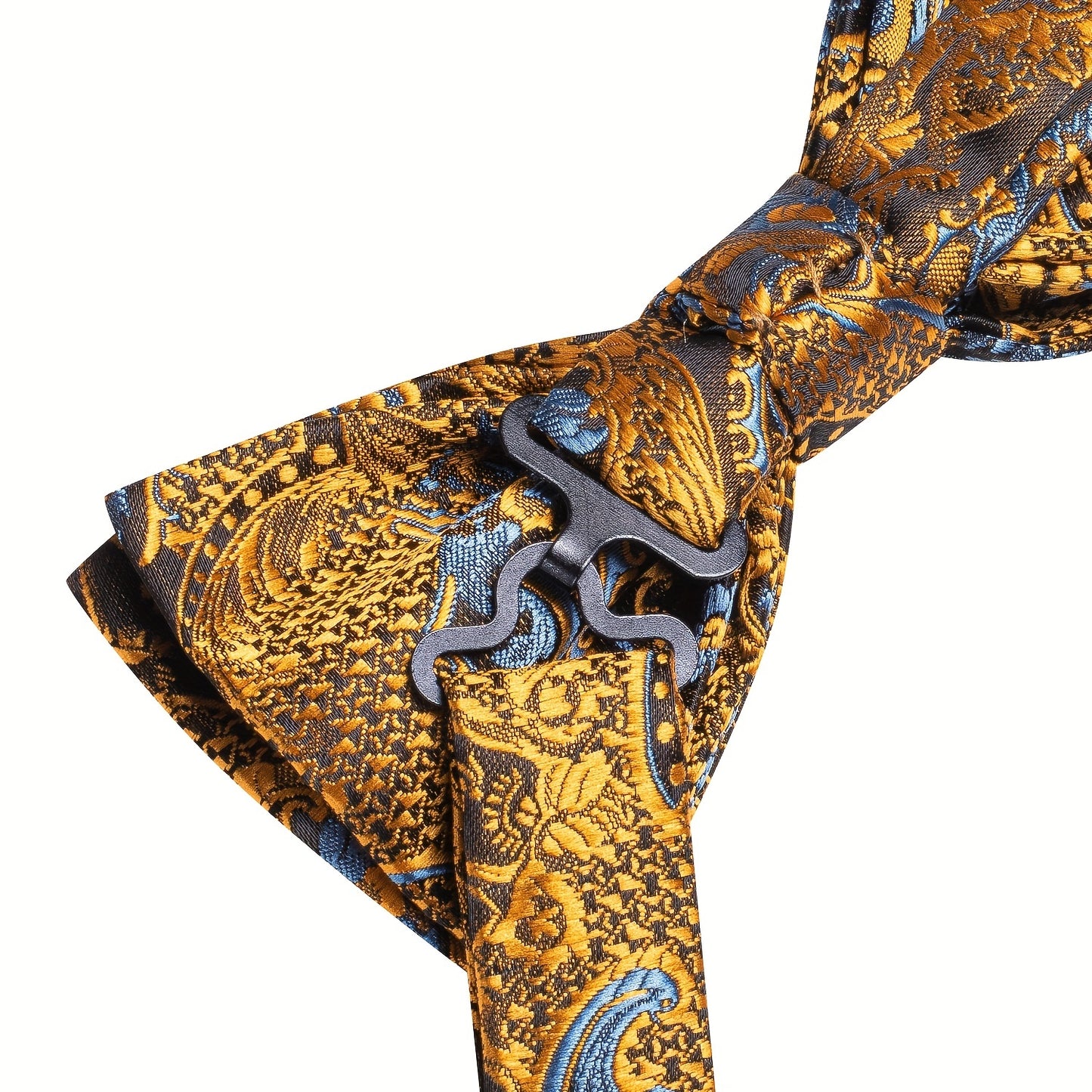 Heren Strikdas Set – Zwart met Gouden Accenten, Inclusief Zakdoek & Manchetknopen