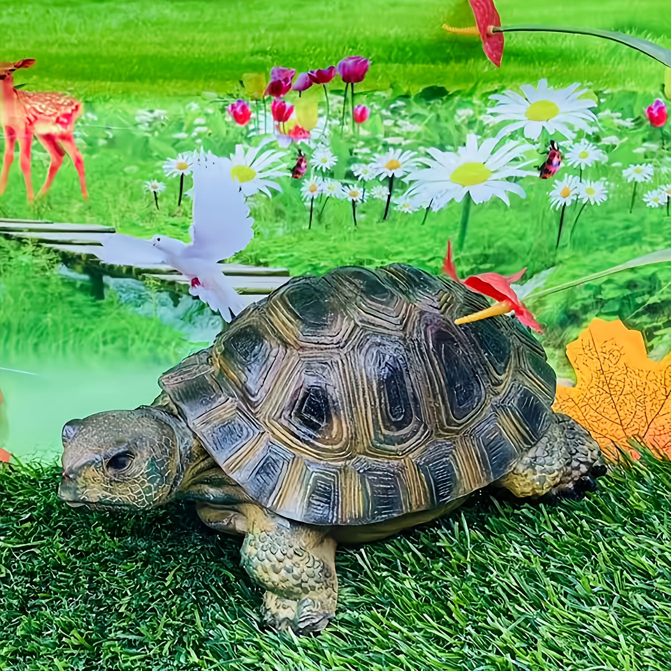 TurtleBloom Tuindecoratie – Realistische Schildpadfiguur van Hars voor Binnen & Buiten