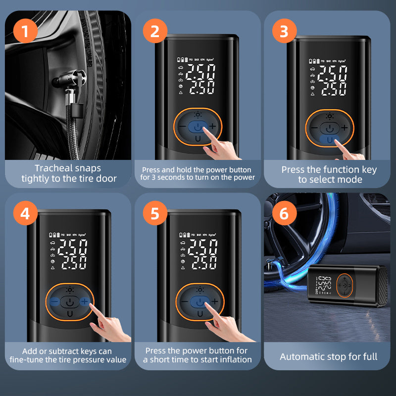 UTEK Draadloze Luchtcompressor – 150PSI met LED & USB-C voor Auto, Fiets & Motor