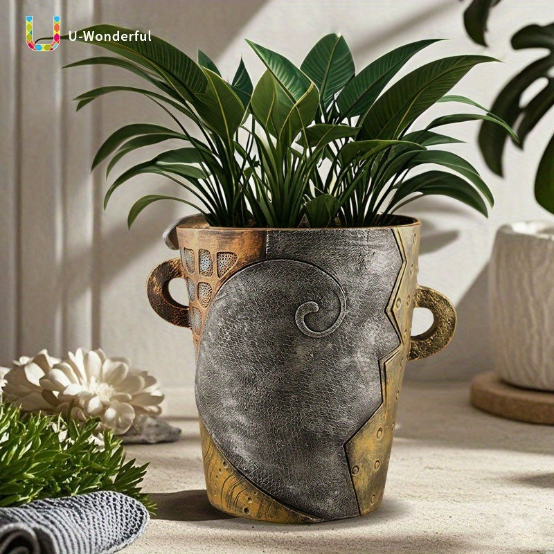 GeoFace Plantenbak – Abstract Gezicht in Retrostijl met Afvoergaten
