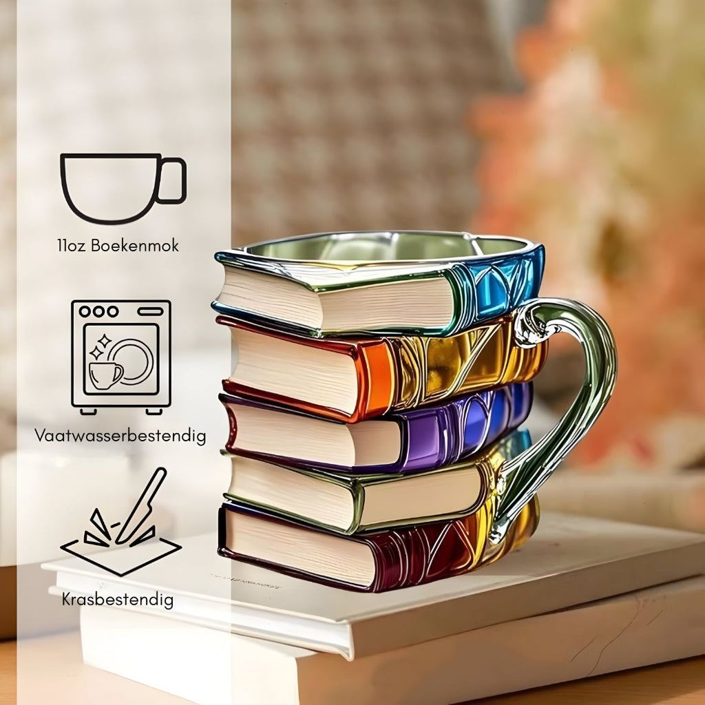 Kleurrijke Resin Mok Met 3D Boekenontwerp
