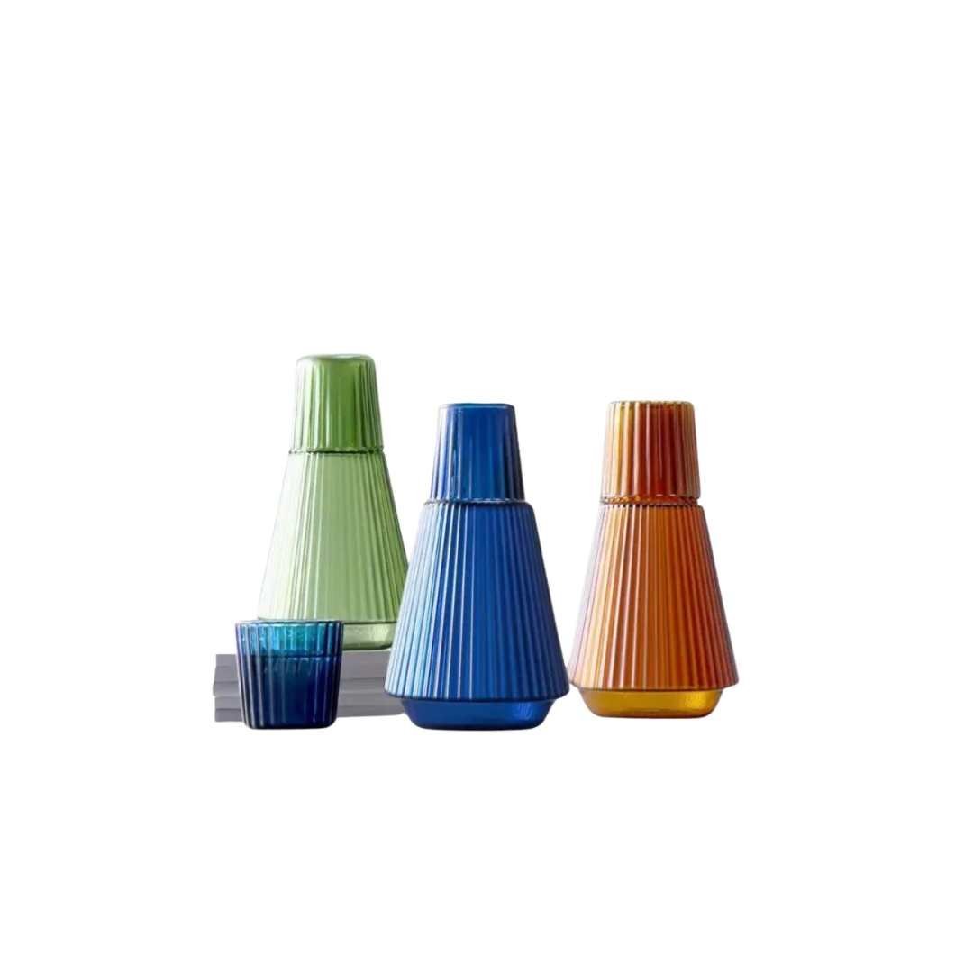 Geribbelde Glazen Karaf met Drinkglas – 1000 ml
