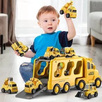 Dubbeldekker Speelgoedvrachtwagen met 4 Mini Voertuigen en Muziek