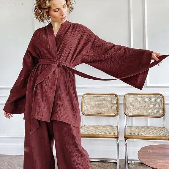 Dames Kimono Pyjamaset Met Lange Broek