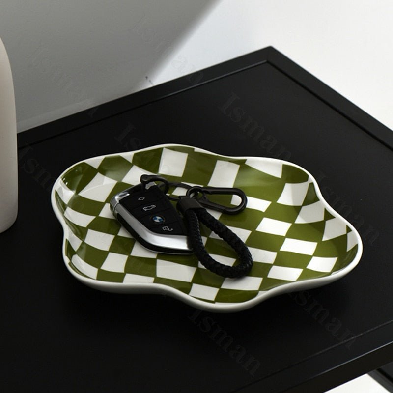 Keramische Opbergtray Met Grafisch Schaakbordpatroon
