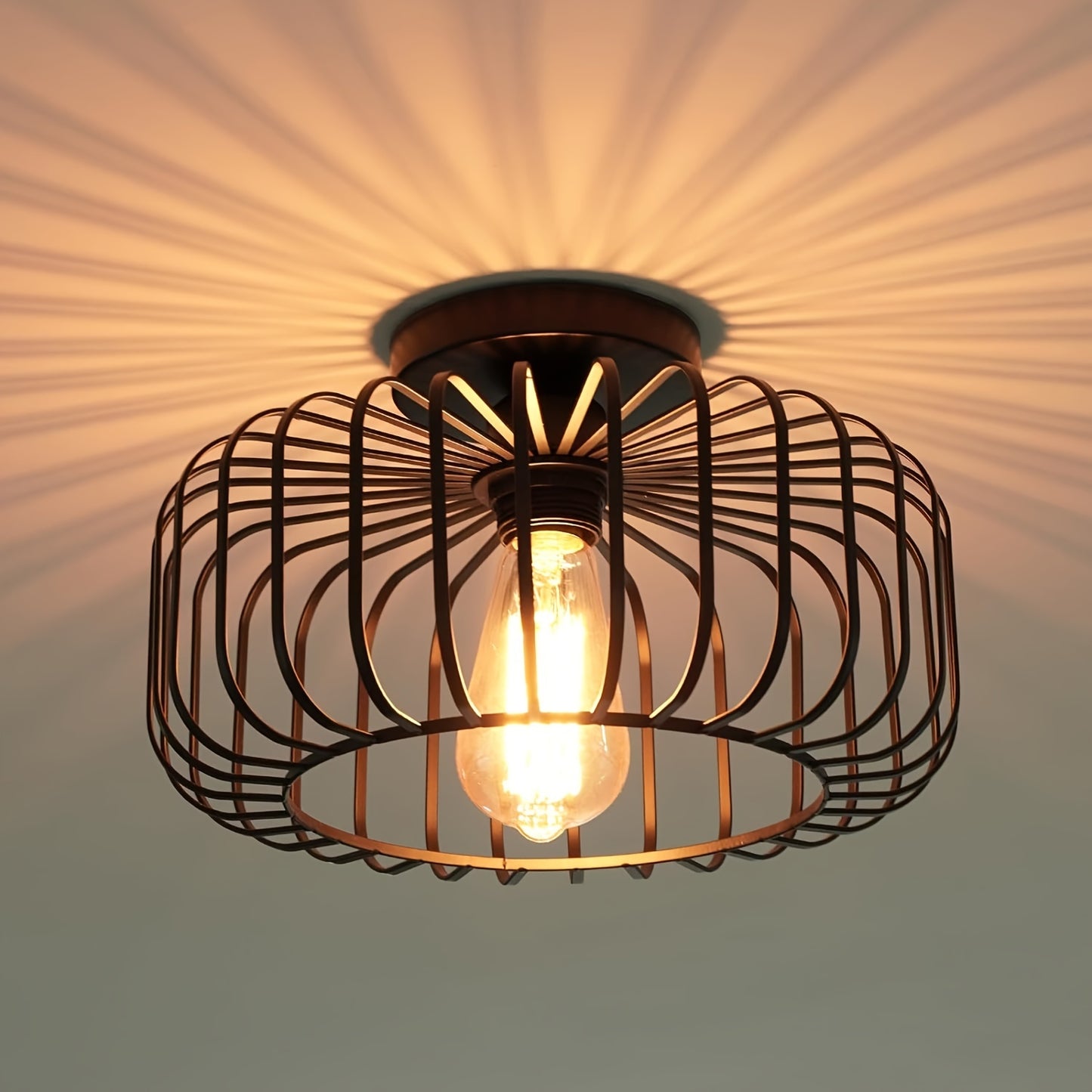 Zwarte plafondlamp – moderne metalen hanglamp met ronde kap en E27 fitting voor keuken, gang en woonkamer