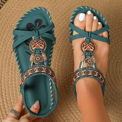 Dames Sandalen – Bohemian Handgeweven Elastische Bandsandalen