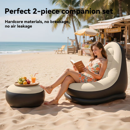 Opblaasbare Relaxset – Comfortabele Ligstoel met Voetenbank voor Binnen & Buiten