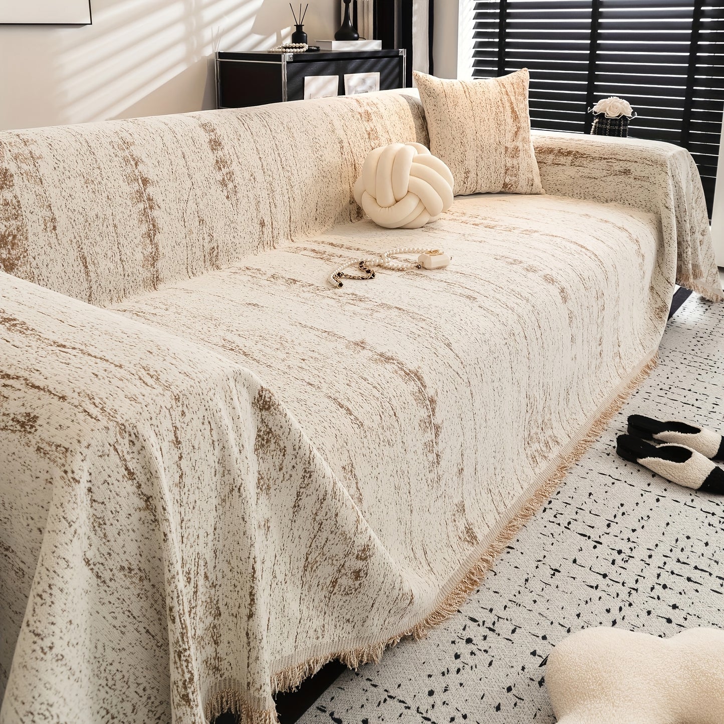 Boheemse Chenille Bankhoes – Zachte Antislip Sofahoes met Olieverfprint
