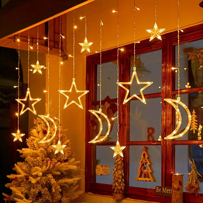 LED lichtslinger – sterren & maan decoratie met 8 knippermodi, warm wit en meerkleurig, batterij-aangedreven voor feestelijke sfeer
