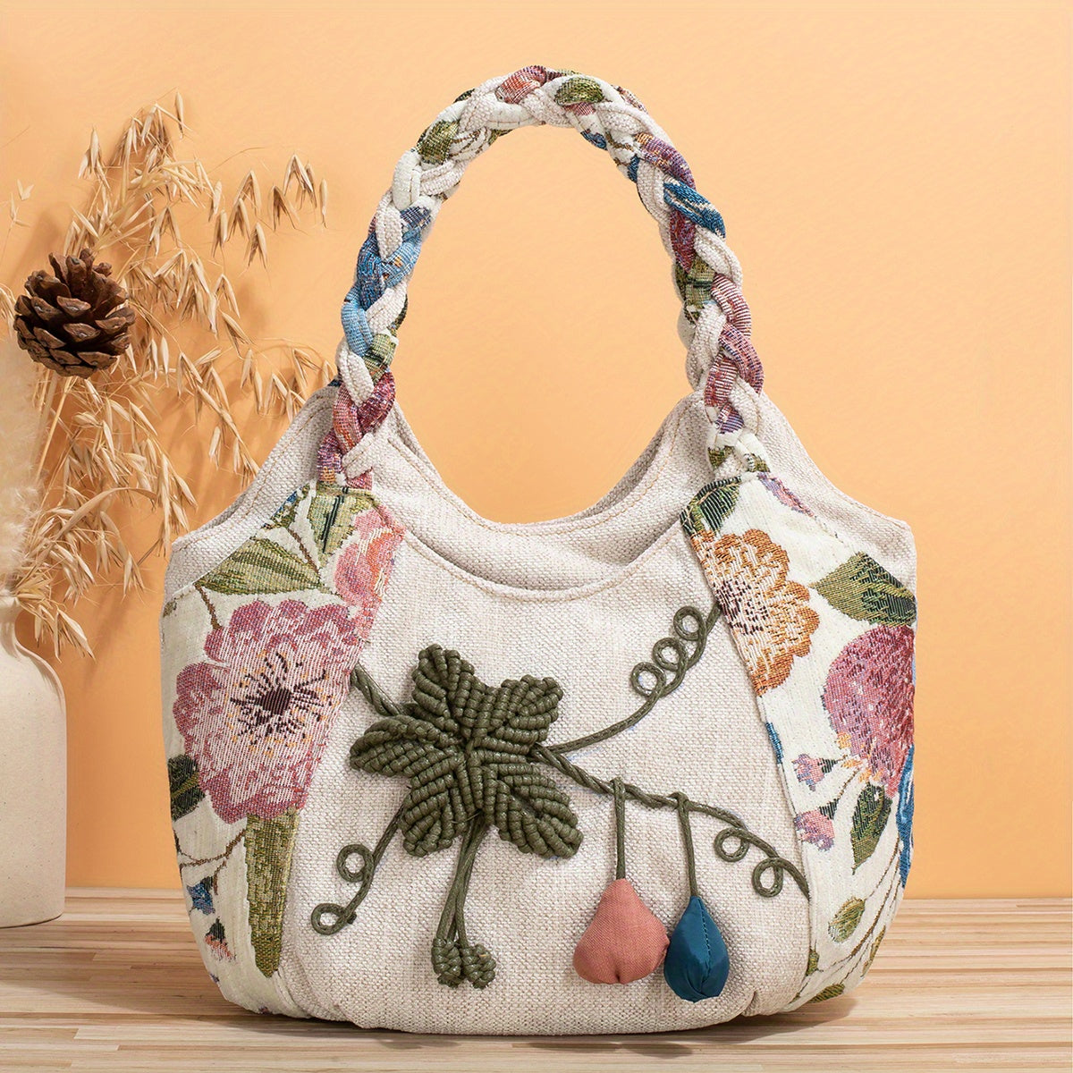 Boheemse Handgemaakte Handtas – Decoratieve Bloem Tote