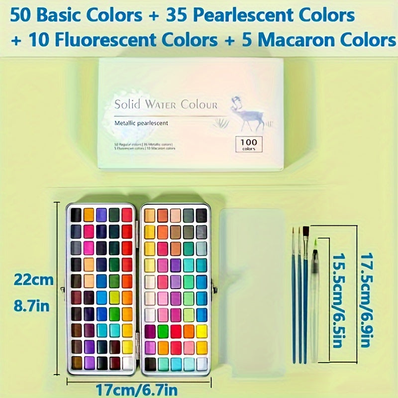 Vaste aquarelverfset – 50/100 kleuren in metalen doos voor professioneel en creatief gebruik