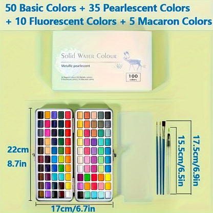 Vaste aquarelverfset – 50/100 kleuren in metalen doos voor professioneel en creatief gebruik