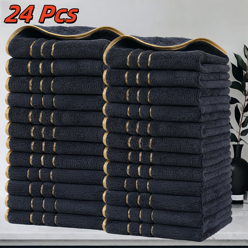 GoldStripe Microvezelset – 24 Vierkante Vintage Handdoeken met Gouden Strepen voor Badkamer en Keuken