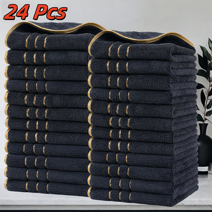 GoldStripe Microvezelset – 24 Vierkante Vintage Handdoeken met Gouden Strepen voor Badkamer en Keuken