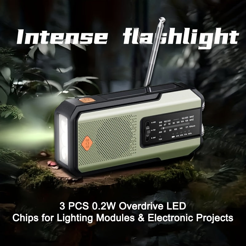 Zonne-Handcrank Noodradio – AM/FM/NOAA, LED Zaklamp & SOS voor Buiten en Noodgebruik