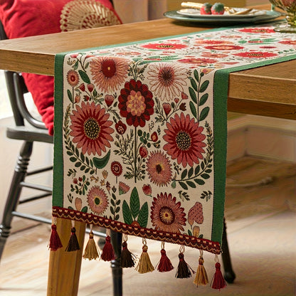 Boho tafelloper – geborduurd polyester doek van 121.92 cm voor koffietafel, kast en feestdecoratie