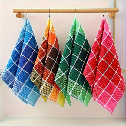 ColorGrid Wafeldoekenset – 8 Stuks Super Absorberende Katoenen Keukenhanddoeken met Geruit Patroon