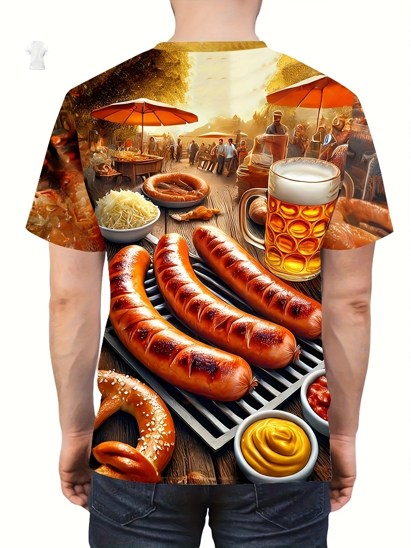 Heren 3D‑Bedrukt Polyester T‑Shirt met BBQ‑Scène
