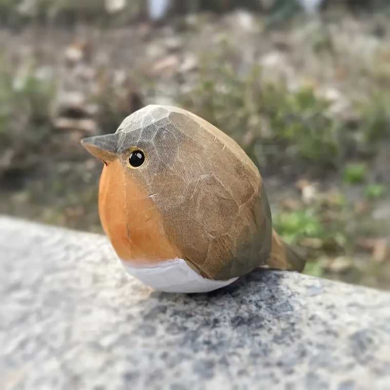 WoodRobin Sculptuur – Handgemaakte Houten Roodborst voor Plankdecoratie & Cadeau