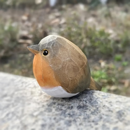 WoodRobin Sculptuur – Handgemaakte Houten Roodborst voor Plankdecoratie & Cadeau