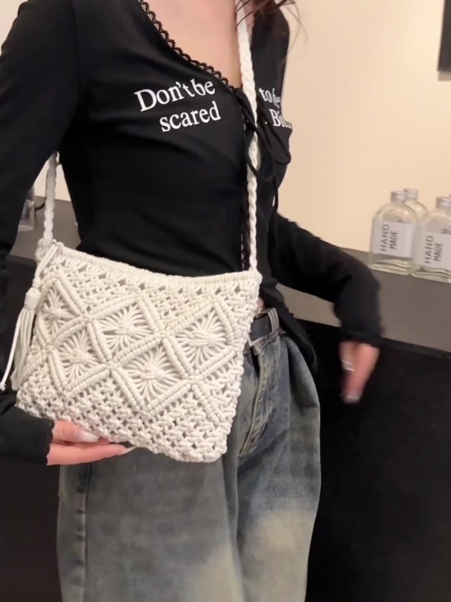 Boho Handgeweven Schoudertas – Zomerse Geometrische Tote