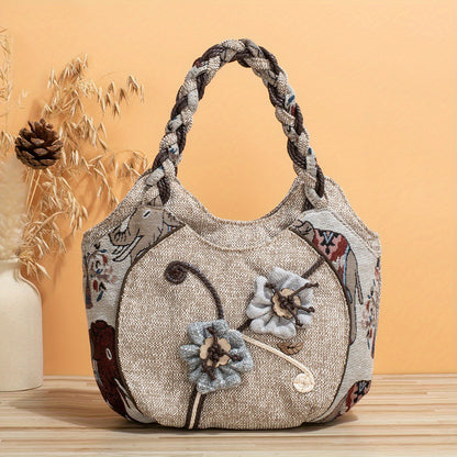 Boheemse Handgemaakte Handtas – Decoratieve Bloem Tote